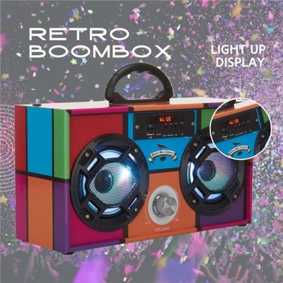 Mini Boombox with LED Speakers – Retro Bluetooth Speaker w/Enhanced FM Radio - Picture 3 of 5